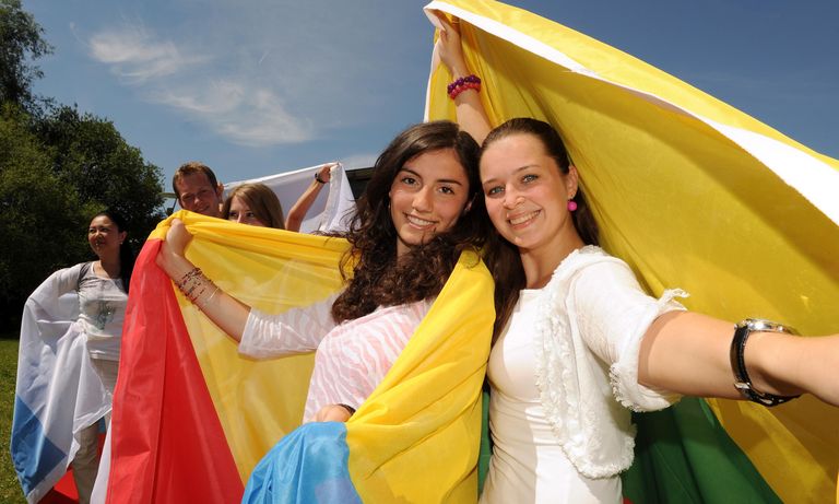 International students with flag