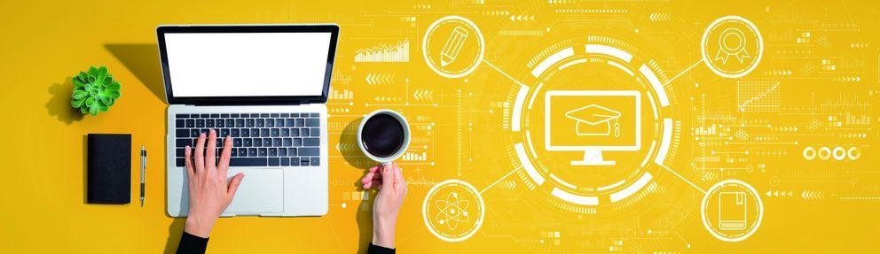 E-learning concept with person using laptop computer