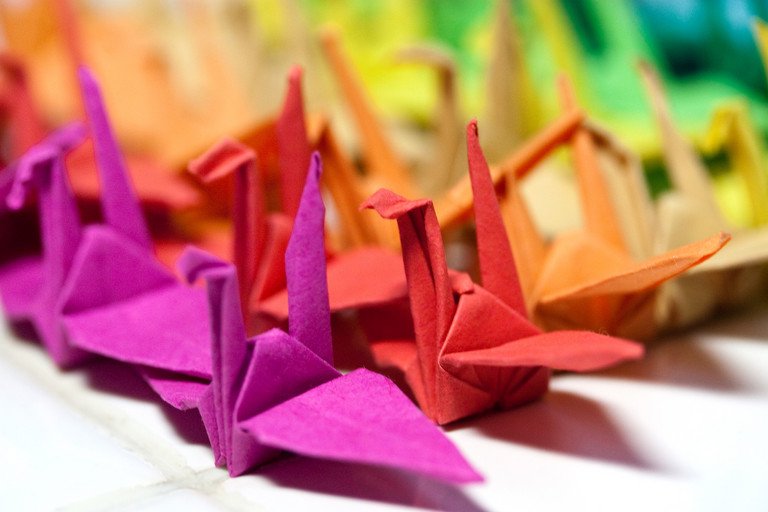 Foto bunte Origami Kraniche