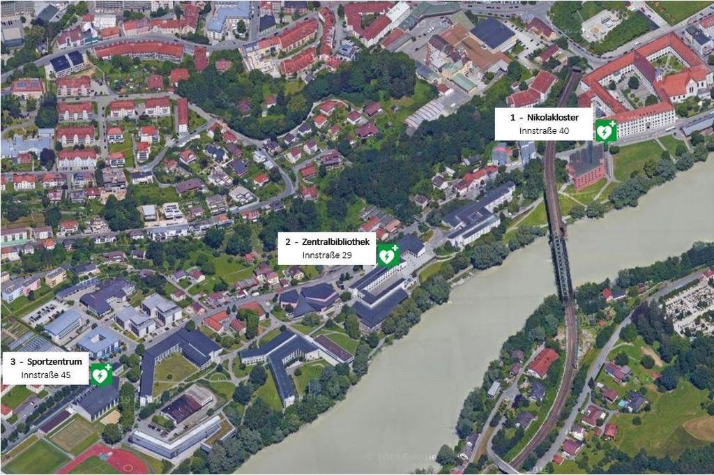 Standort der Defibrilatoren auf dem Campus