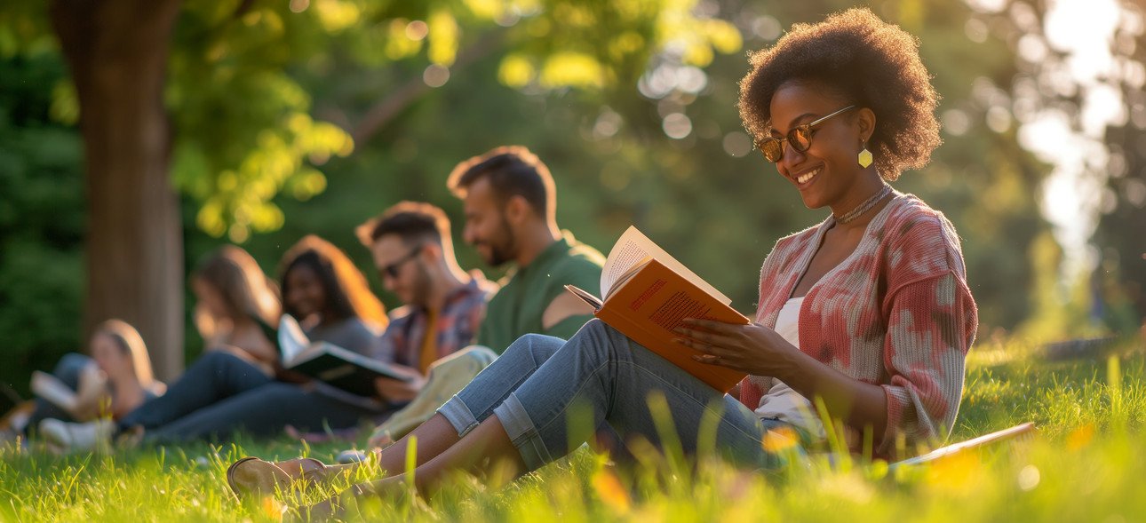 Studierende auf einer Wiese