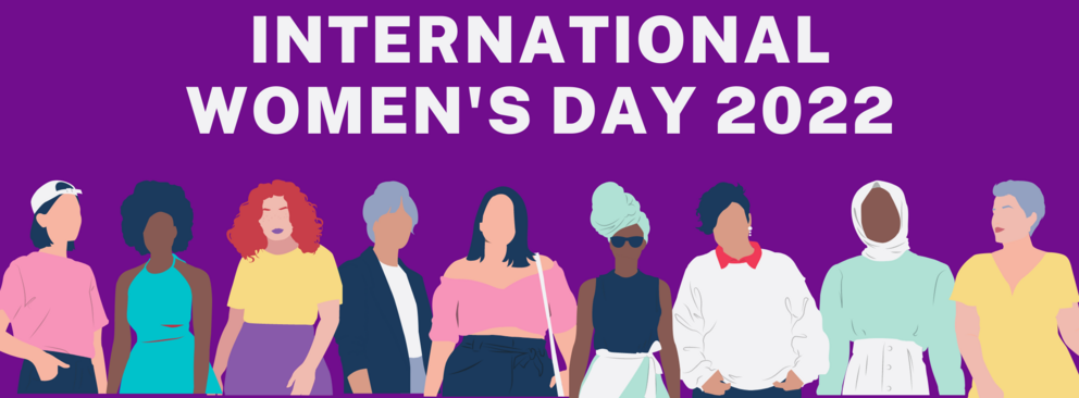 International Women's Day 2022 Pictures of different women on purple background