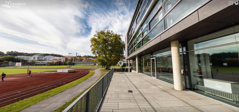 Campus tour screenshot: looking North on the ITZ Building balcony