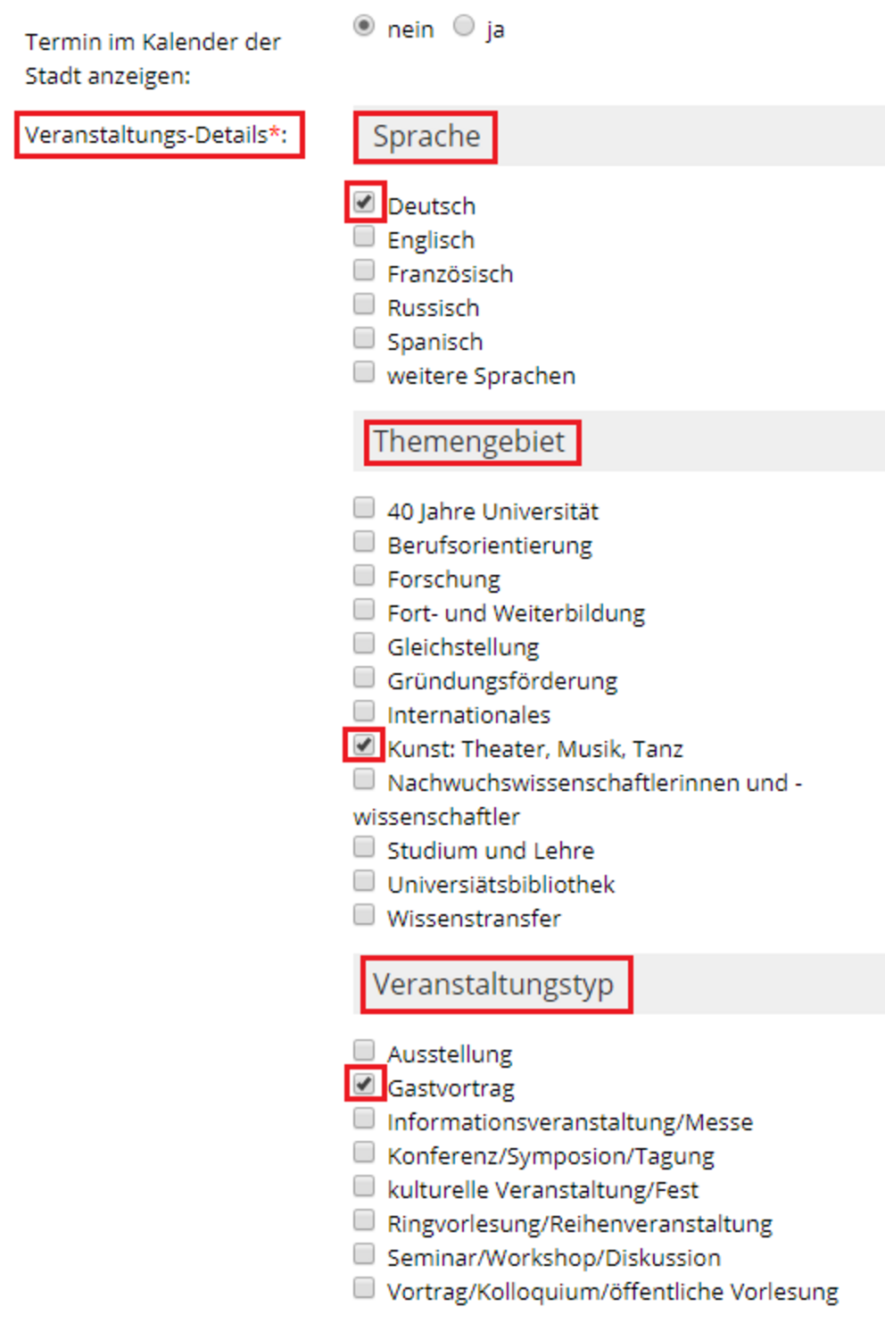 Kalendereintrag erstellen - Kategorien zuordnen Kalendereintrag erstellen - Kategorien zuordnen