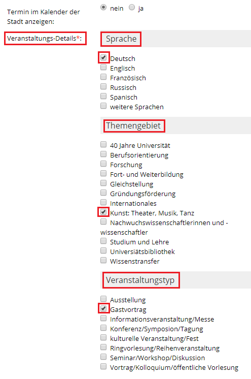 Kalendereintrag erstellen - Kategorien zuordnen