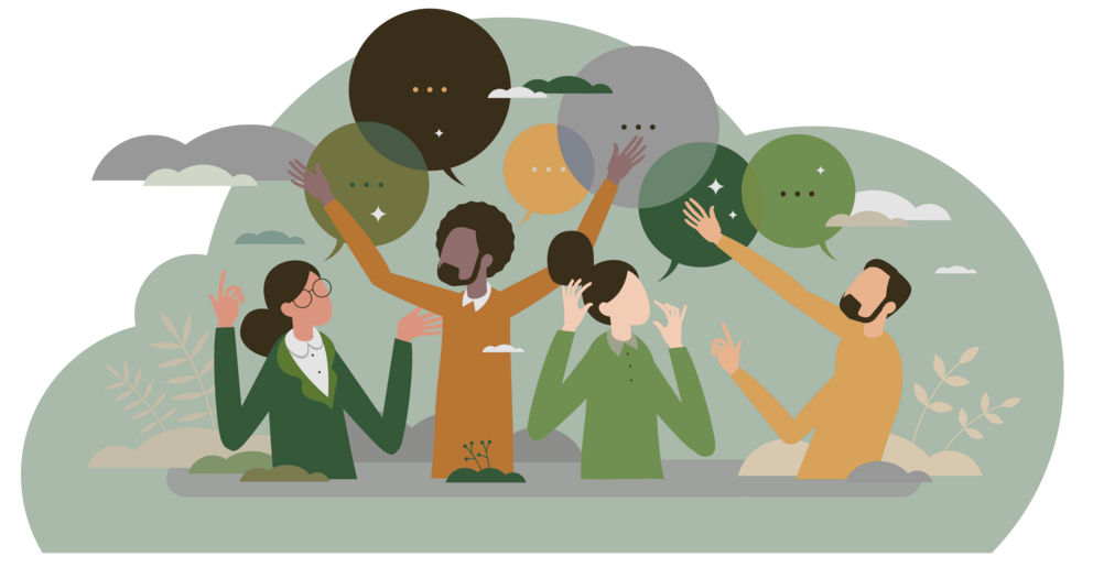 Menschen arbeiten zusammen und diskutieren Lösungsmöglichkeiten