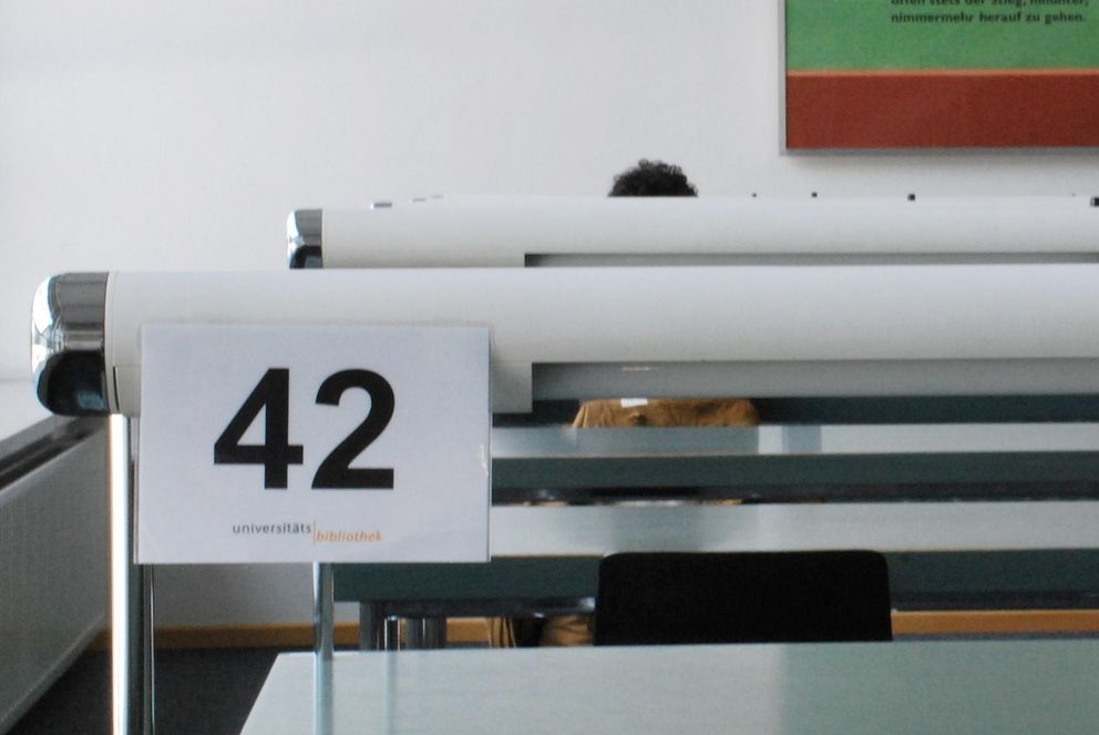 Numbered desks in central library reading Room