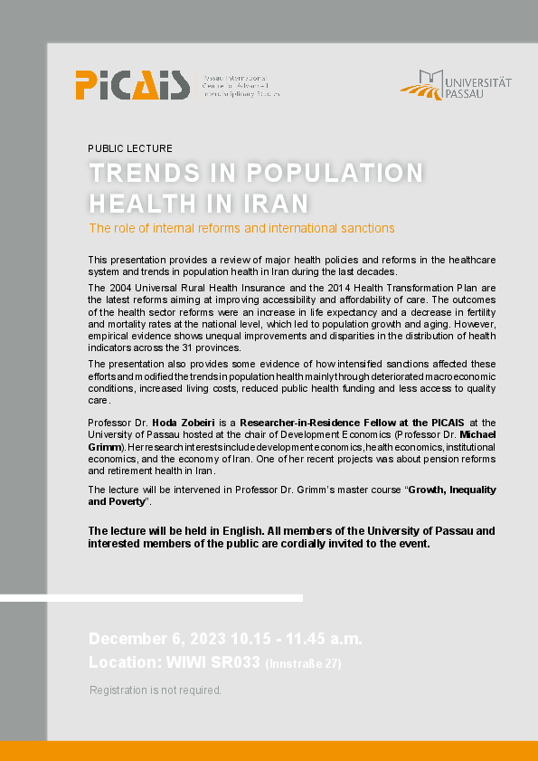 Flyer Public Lecture: Trends in population, health in Iran