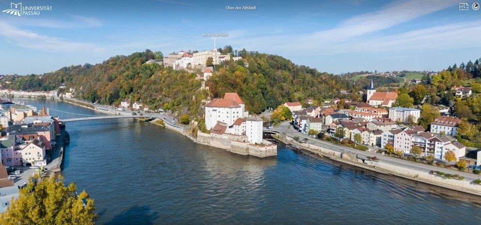 Campus tour screenshot: above the river confluence, looking Northwest