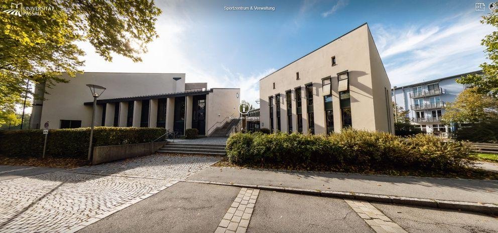 Campus tour screenshot: a view of the Sports Centre 