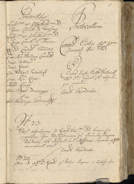 Handschriftliches Protokoll vom 10. Januar 1780 des (Oberennsischen) Geistlichen Rates des Bistums Passau, Foto:Archiv des Bistums Passau