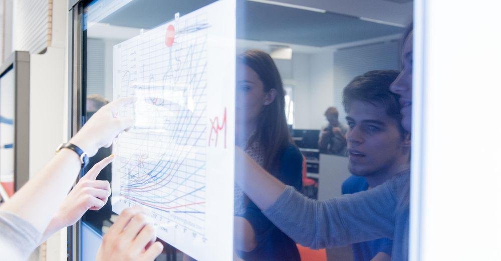 Students doing data analysis