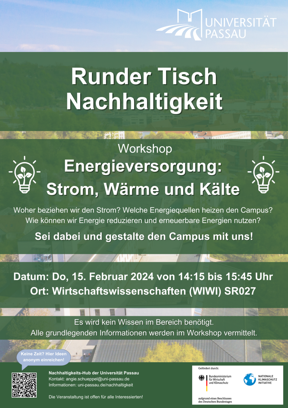 Poster advertising the second session of the Sustainability Roundtable on 15 January on the topic of energy supply