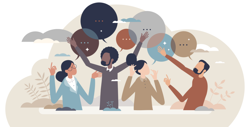 AdobeStock_503543758 Graphische Darstellung von Menschen, die zusammenarbeiten und sich austauschen