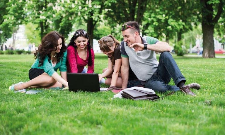 Students on meadow