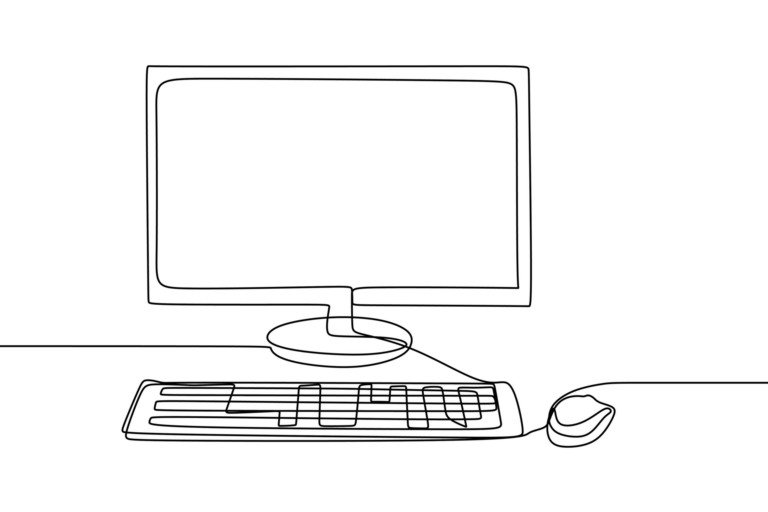 gezeichneter Computerbildschrim mit Tastatur und Maus