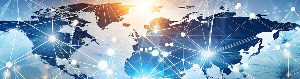 Technologie Hintergrund globale Vernetzung und weltweiter Austausch - Futuristische Darstellung Symbolbild für das Symposion 2026