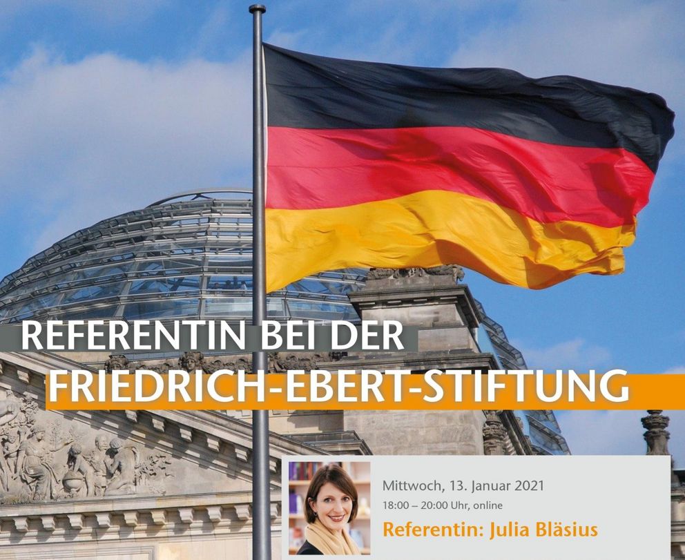 Julia Bläsius hielt am 13. Januar 2021 im Rahmen der Veranstaltungsreihe "Berufe im Profil" einen Vortrag über Ihre Tätigkeit als Referentin bei der Friedrich-Ebert-Stiftung.