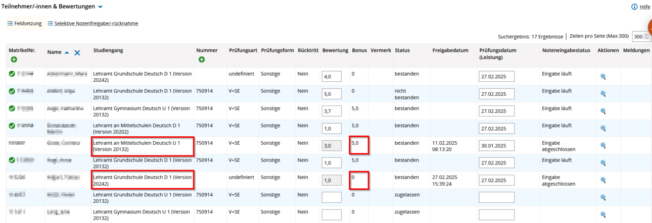 Screenshot Gegen&uuml;berstellung angezeigte und nicht-angezeigt ECTS-LP