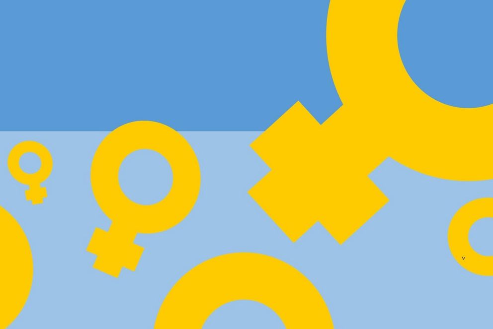 gelbe Venussymbole vor einem Hintergrund aus zwei Blautönen