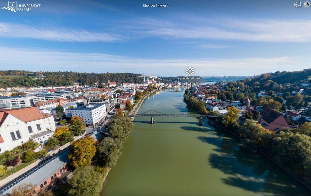 Campus tour screenshot: Above the Innwiese, looking East