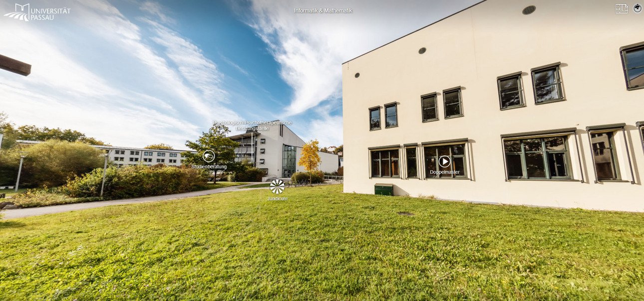 Campustour Screenshot: Blick von FIM Geb&auml;ude Richtung Juridicum
