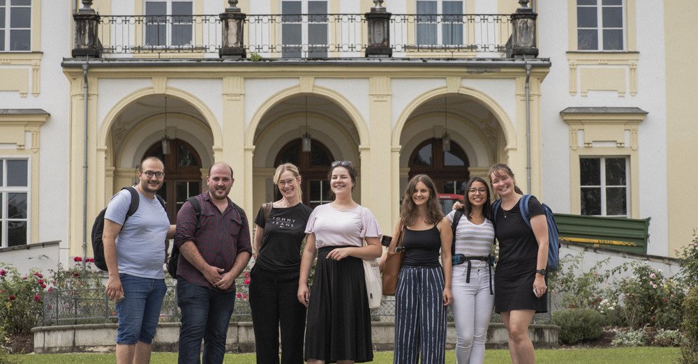 Students in front of a building