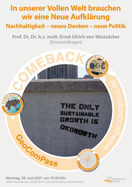 Plakat zum GeoComPass-Vortrag von Prof. Dr. Dr. h.c. mult. Ernst Ulrich von Weizsäcker