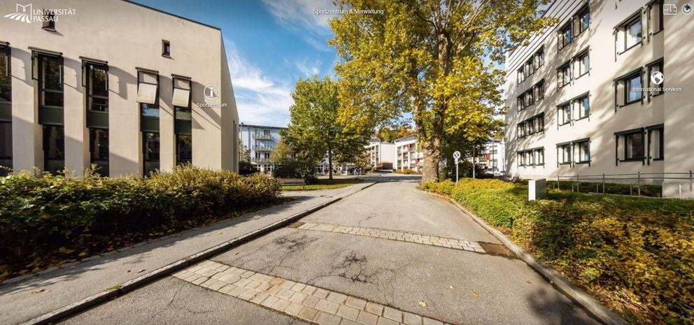 Campus tour screenshot: a view towards Innstraße