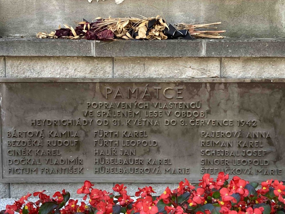 Fotografie pomn&iacute;ku ve Sp&aacute;len&eacute;m lese a společn&eacute;ho hrobu na hřbitově v Klatovech