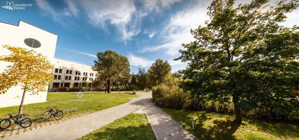 Campus tour screenshot: looking South from the Juridicum