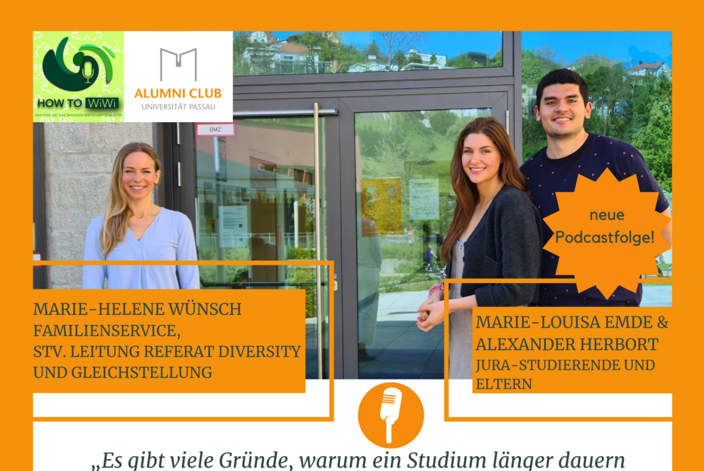 Die drei Interviewten vor dem Zentrum für Medien und Kommunikation