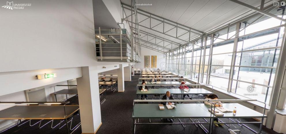 Campus tour screenshot: Library reading room, looking South