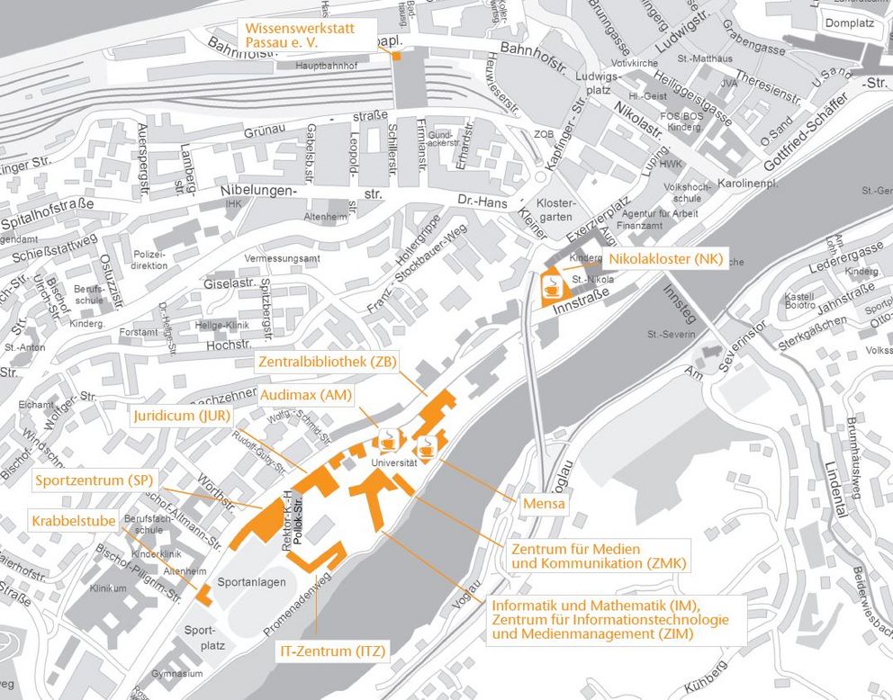 Lageplan der Universität Passau