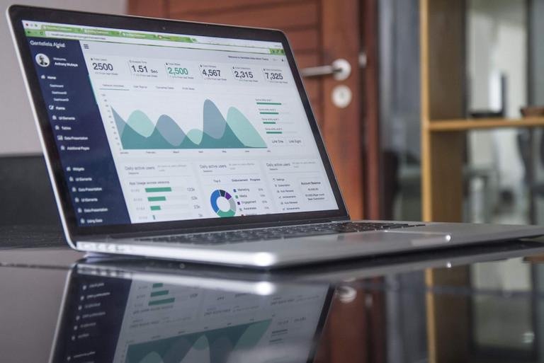 Laptop mit abgebildeten statistischen Daten
