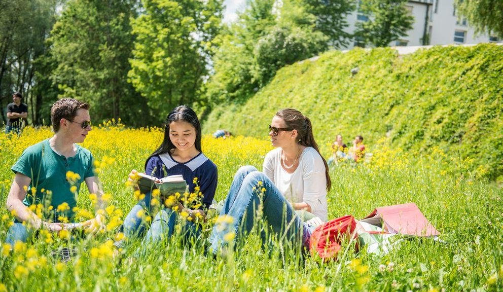 Photo: students enjoying our green campus