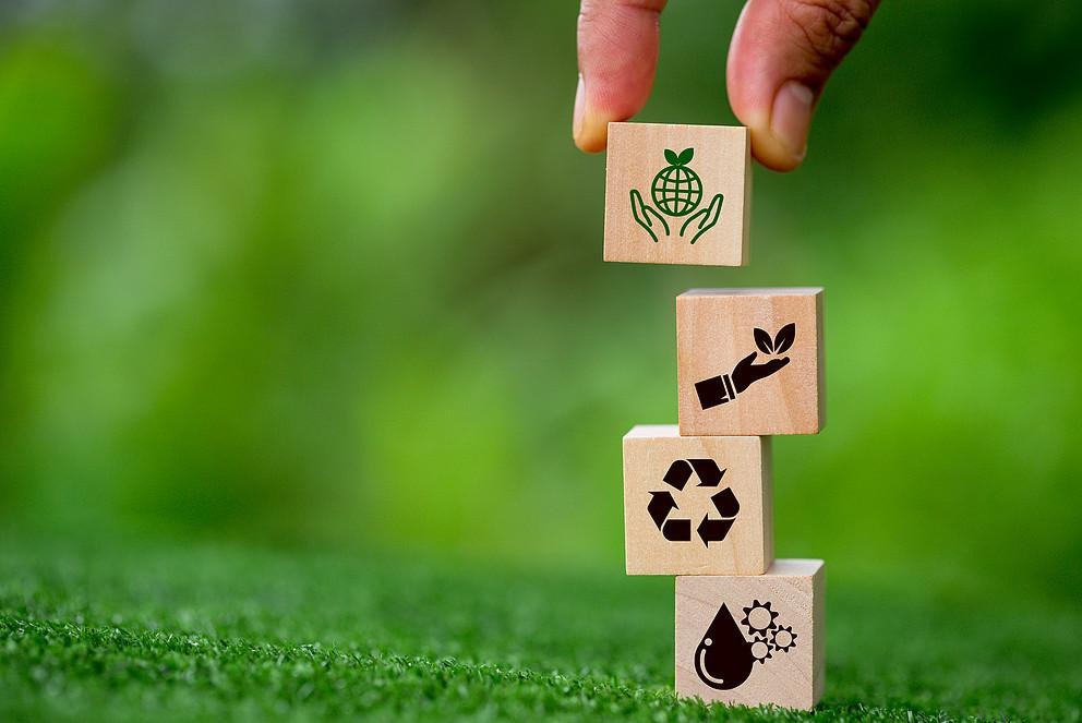 Saving energy and sustainability of renewable energy concept. Eco-efficiency is management of the business sector to be more competitive. Responsibility for natural resources and green environment.