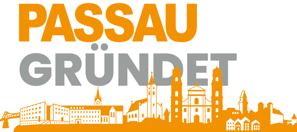 PASSAU GRÜNDET-Logo mit Passau-Skyline