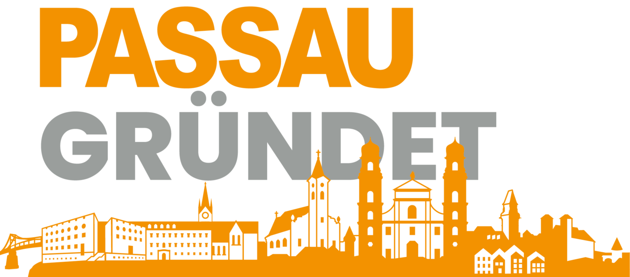PASSAU GR&Uuml;NDET-Logo mit Passau-Skyline
