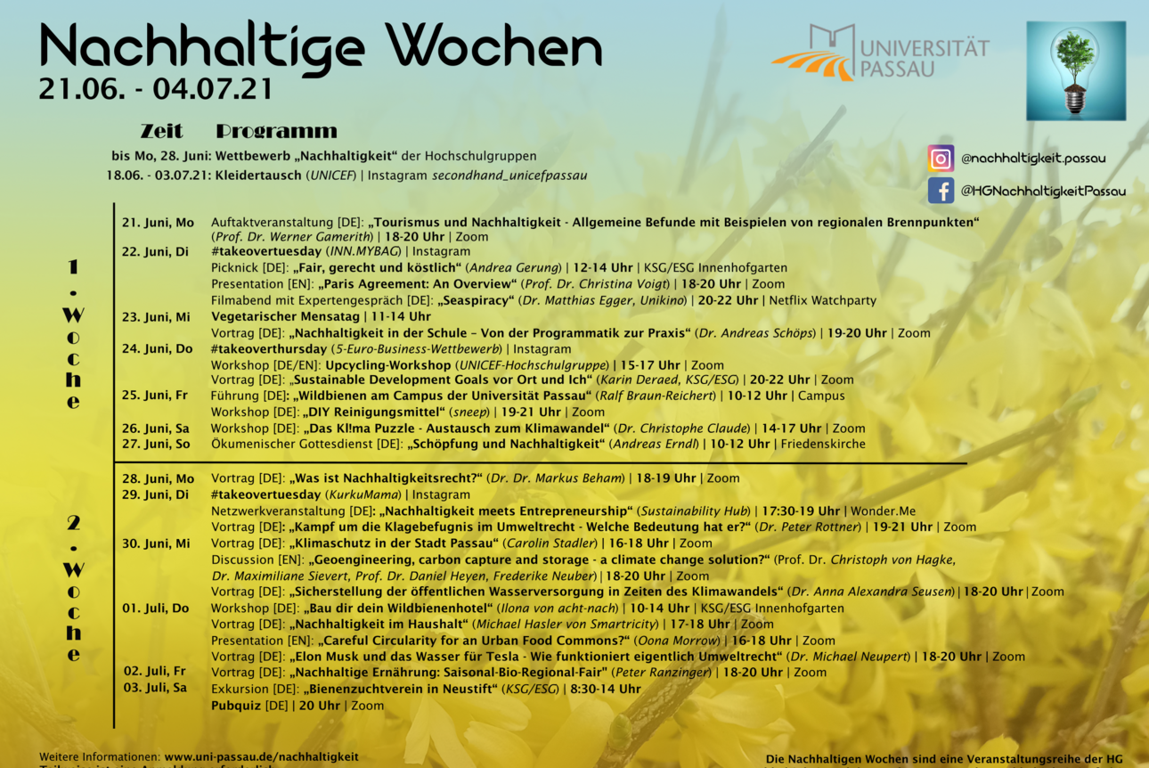 [Translate to Englisch:] Programm der Nachhaltigen Wochen 2021 an der Universit&auml;t Passau