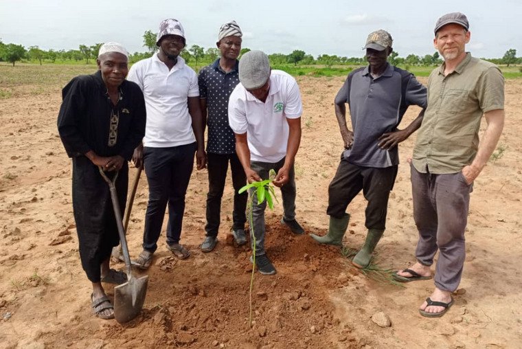 Dr. Christian Ungruhe mit anderen Personen beim Pflanzen eines Baums in Ghana