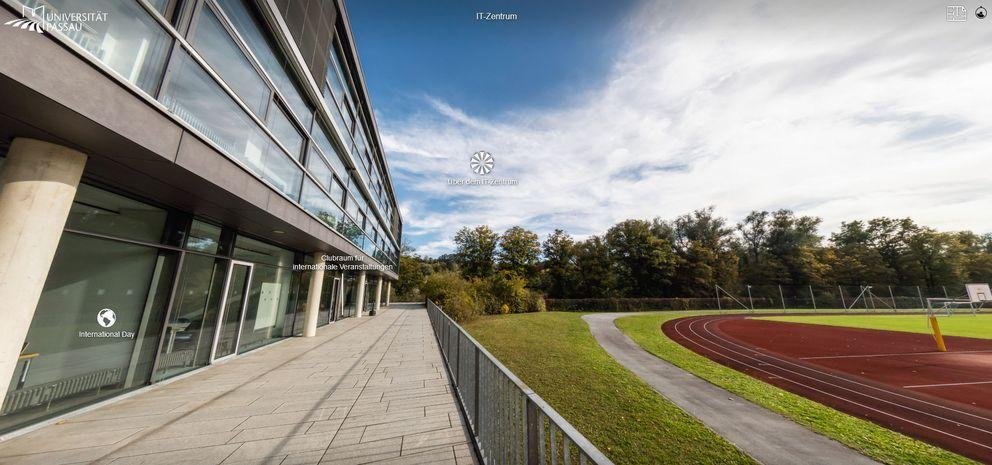 Campus tour screenshot: looking South on the ITZ Building balcony