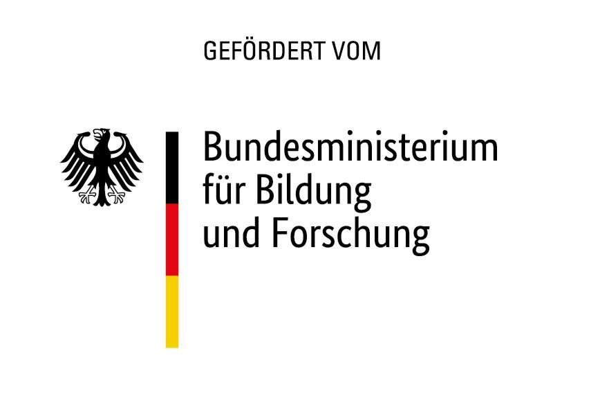 gefördert vom, darunter Logo des Bundesministeriums für Bildung und Forschung mit Bundesadler und schwarz-rot-goldenem Balken