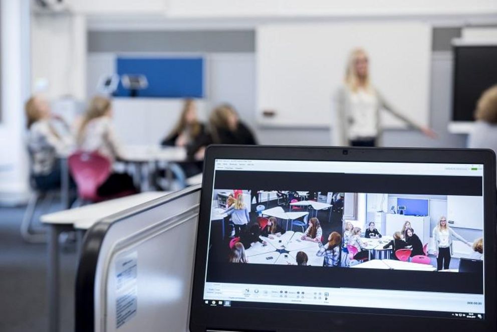 A laptop in classroom use in the interactive, digital Di-Lab at the University of Passau. 
