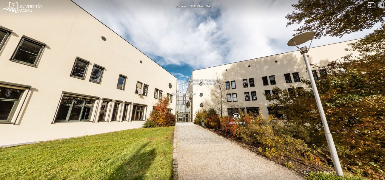 Campustour Screenshot: Blick auf das FIM Geb&auml;ude