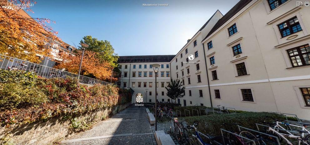 Screenshot of the campus tour: NK courtyard facing South