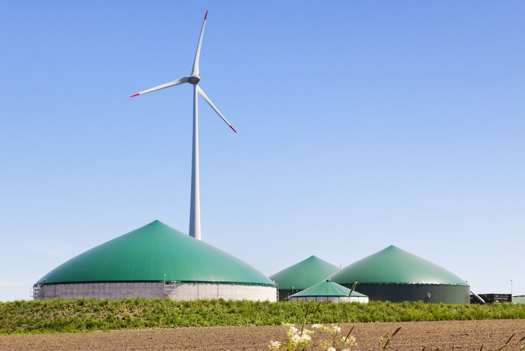 Wind turbine and biogas plant