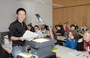 A student gives a presentation