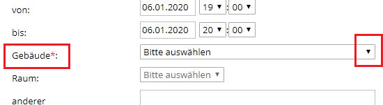 Kalendereintrag anlegen - Gebäudeauswahl