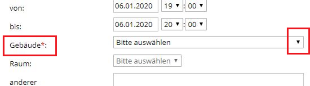 Kalendereintrag anlegen - Gebäudeauswahl Kalendereintrag anlegen - Gebäudeauswahl